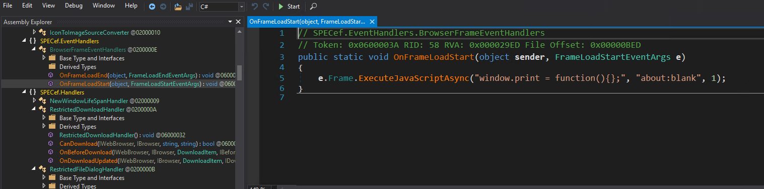 Decompiled application