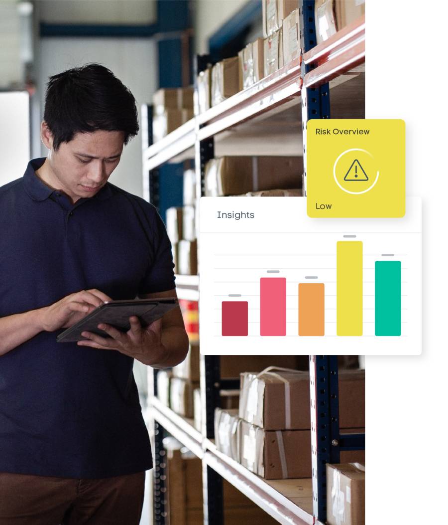 Man on tablet looking at data